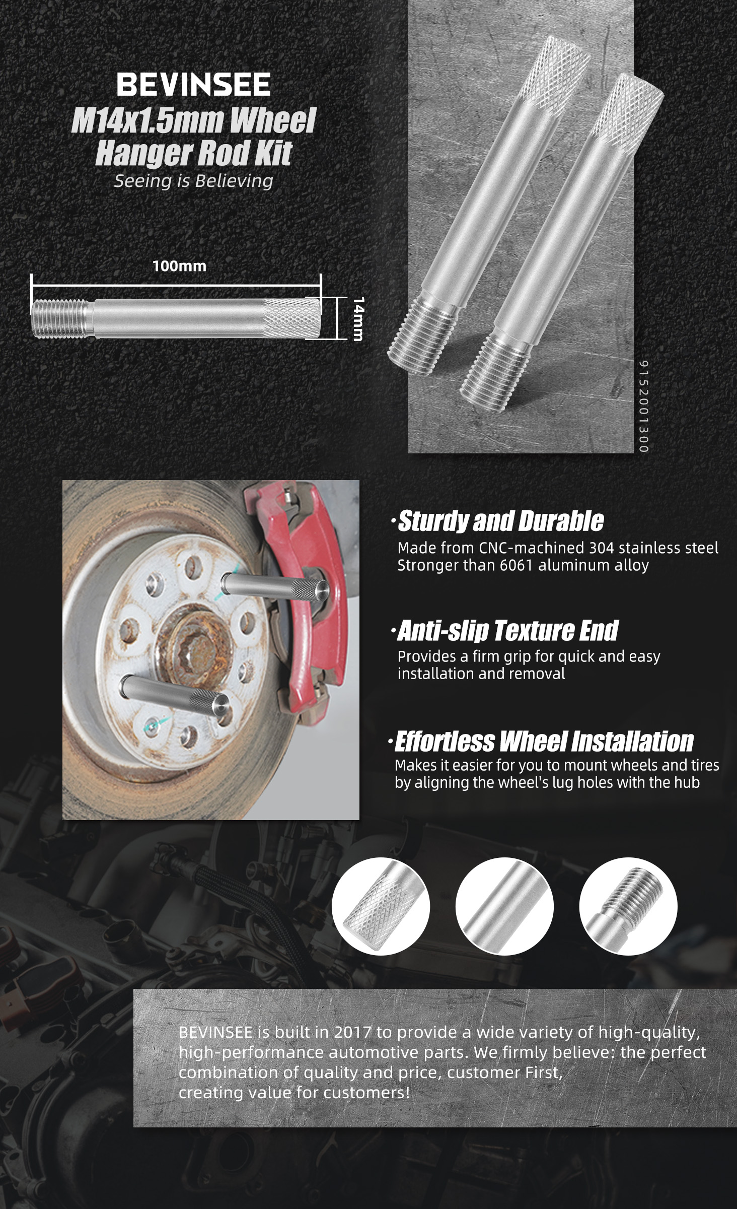 M14x1.5 Stainless Steel Wheel Rims Hanger Alignment Pin Lug Bolt - Foto 8